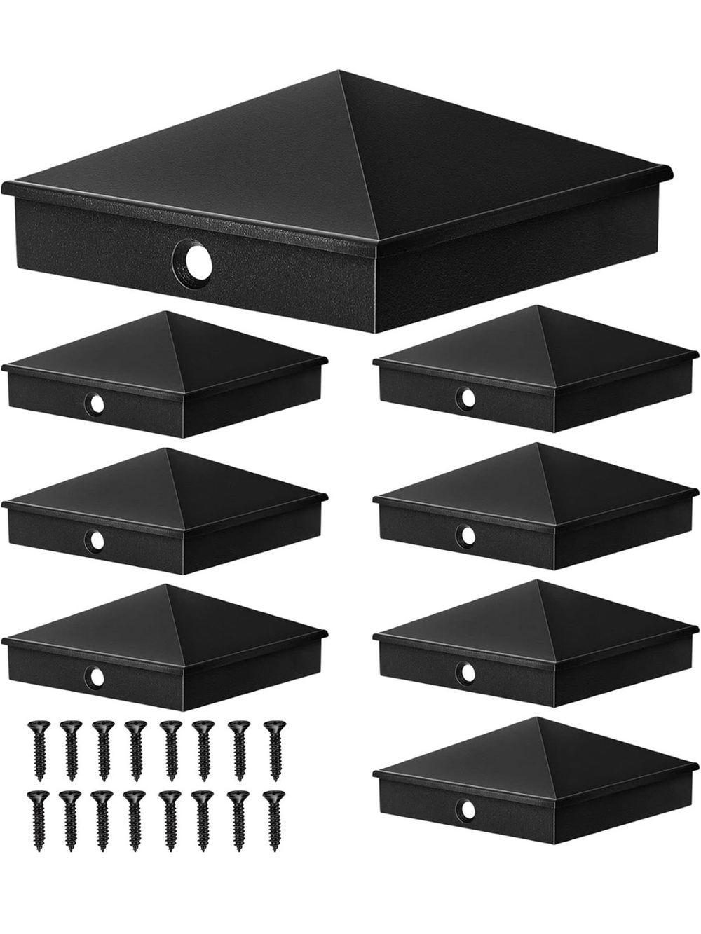 Black Pyramid Post Cap Set with Mounting Screws - 8 Pack new